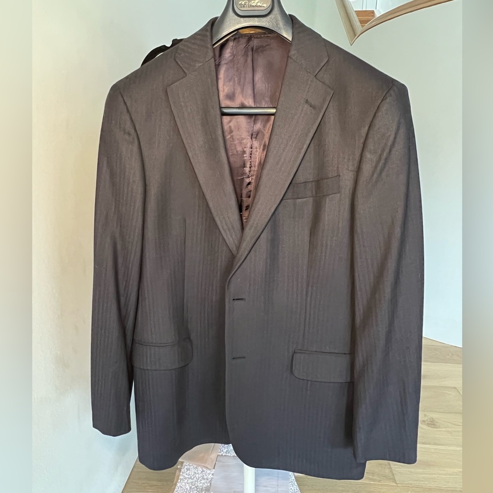 Navy Blue Herringbone Brooks Brothers Suit Jacket 42L